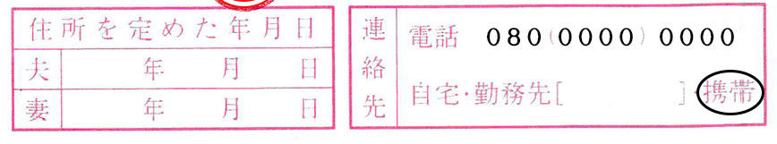 連絡先の記入(婚姻届)