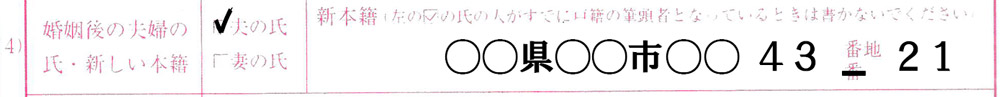 婚姻後の夫婦の氏と新本籍の記入(婚姻届)