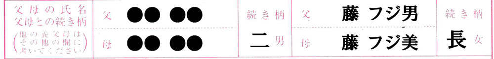 父母の氏名と続柄の記入(婚姻届)