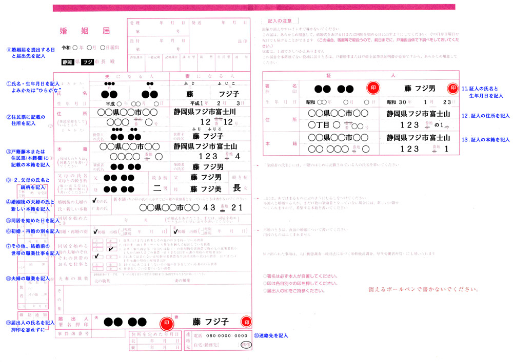 婚姻届の記入例