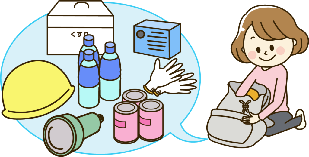 防災グッズを見直しているイラスト