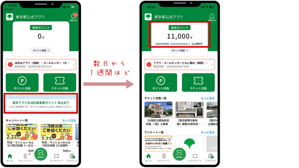 11,000東京ポイントの付与
