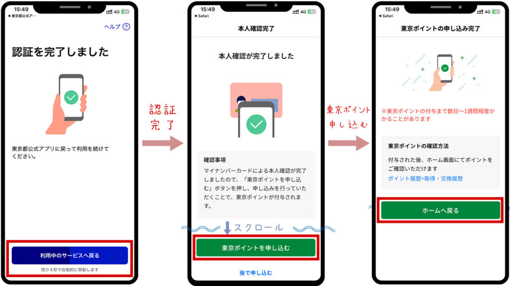 マイナンバーカードの本人確認完了と東京ポイントの申し込み