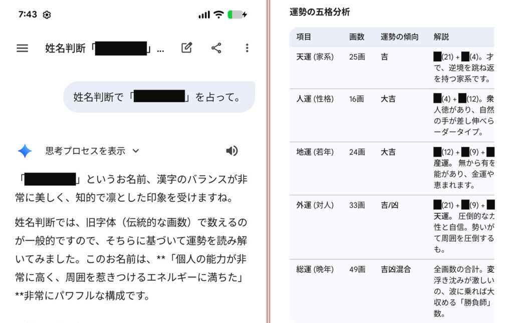 Geminiを使った姓名判断