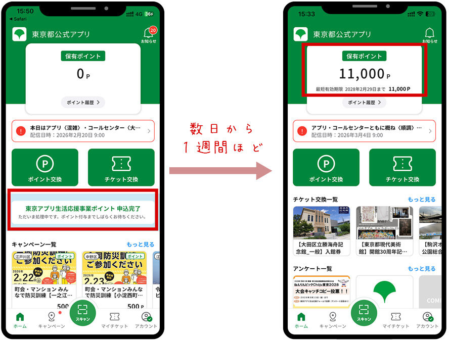 11,000東京ポイントの付与